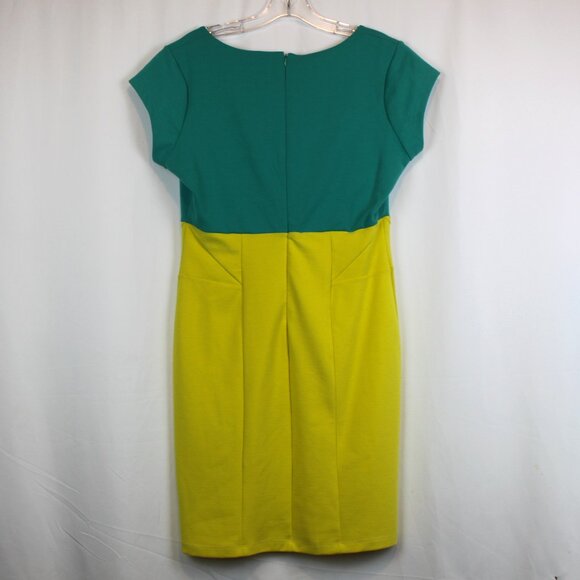 Kardashian Kollection Short Sleeve Teal Yellow Body Fitting Dress - Picture 2 of 7